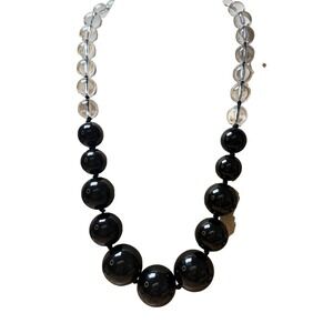 Alfani Statement Necklace Black Clear Graduated Chunky Bubble Bead Resin‎